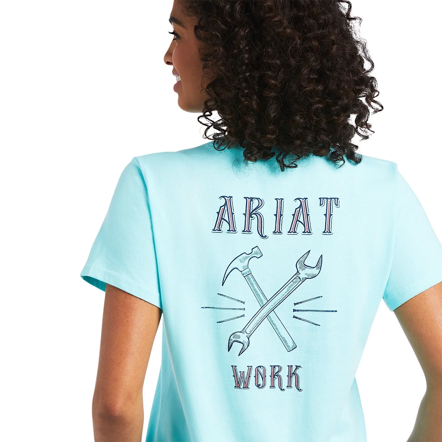 Ariat Womens Rebar Cotton Strong Wrench Graphic T-Shirt Aqua Sky