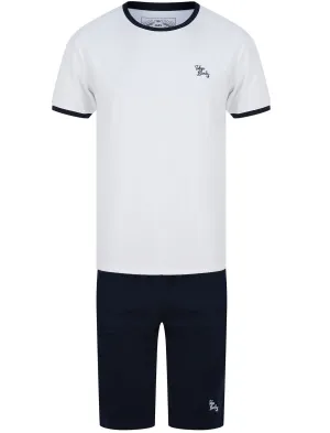 Ashes 2pc Cotton Shorts Lounge Set in Optic White / Sky Captain Navy - Tokyo Laundry