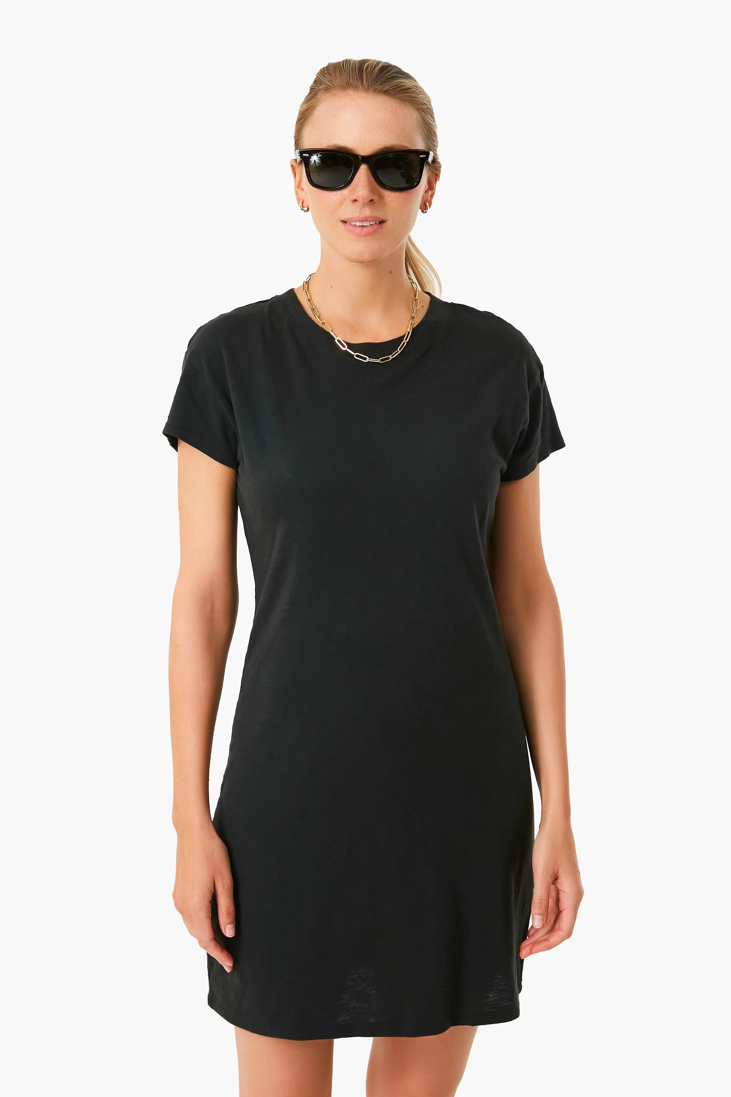 Black Modern Slub Tee Dress