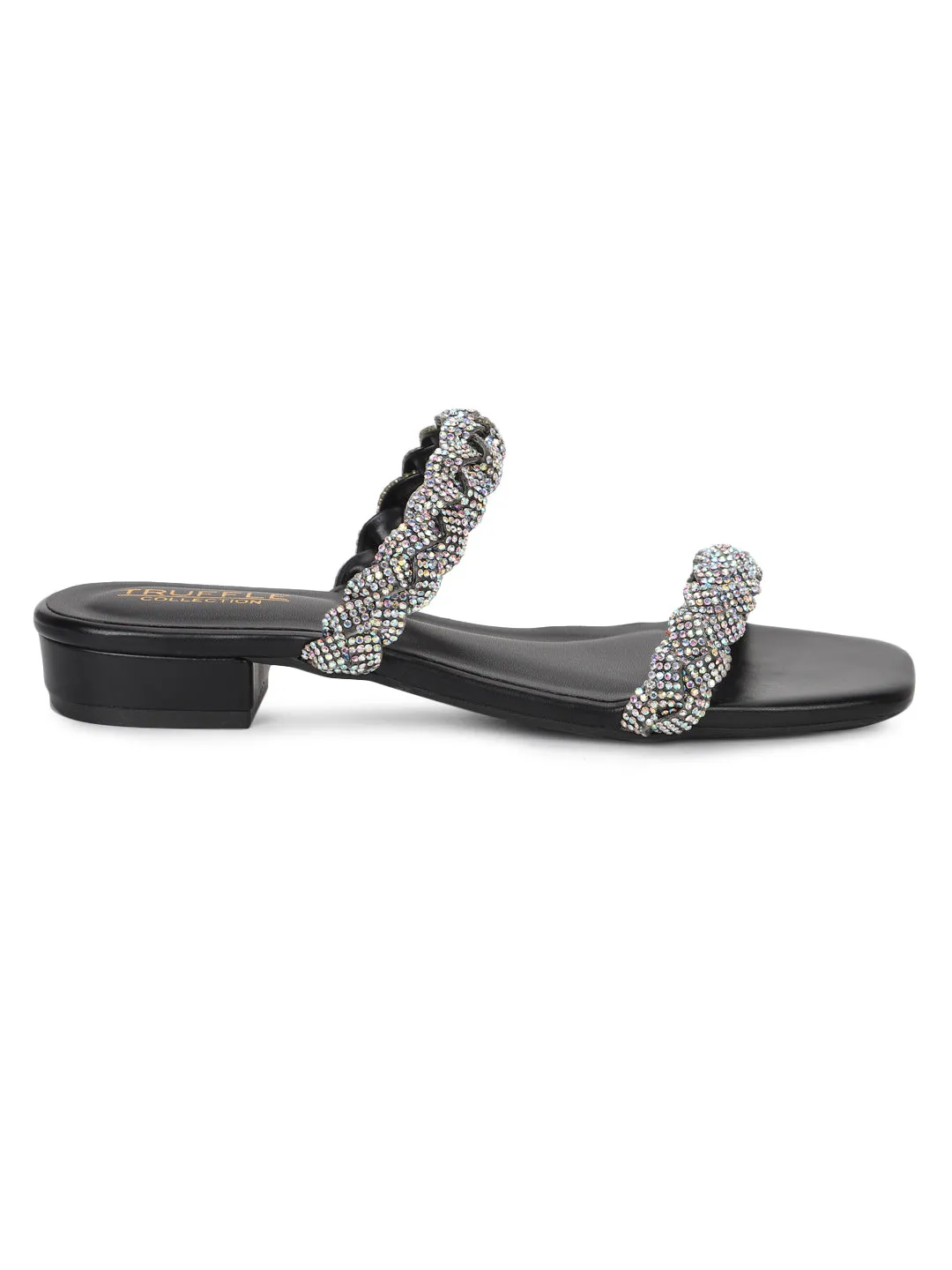 Black PU Diamante Kitten Heel Mules (TC-ST-1338-BLK)