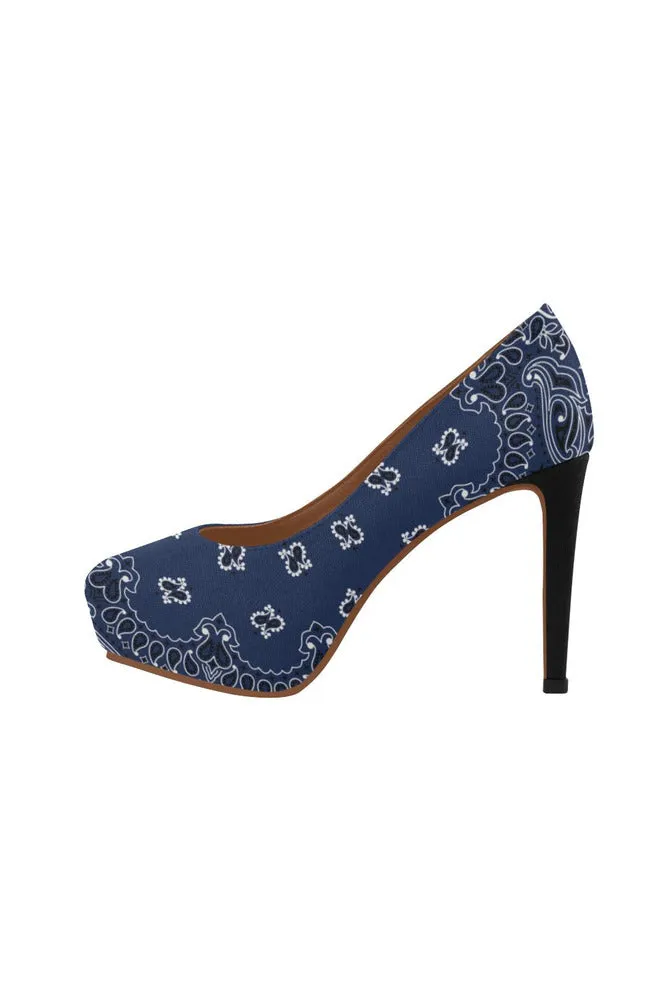 blue bandanna Women's High Heels (Model 044)