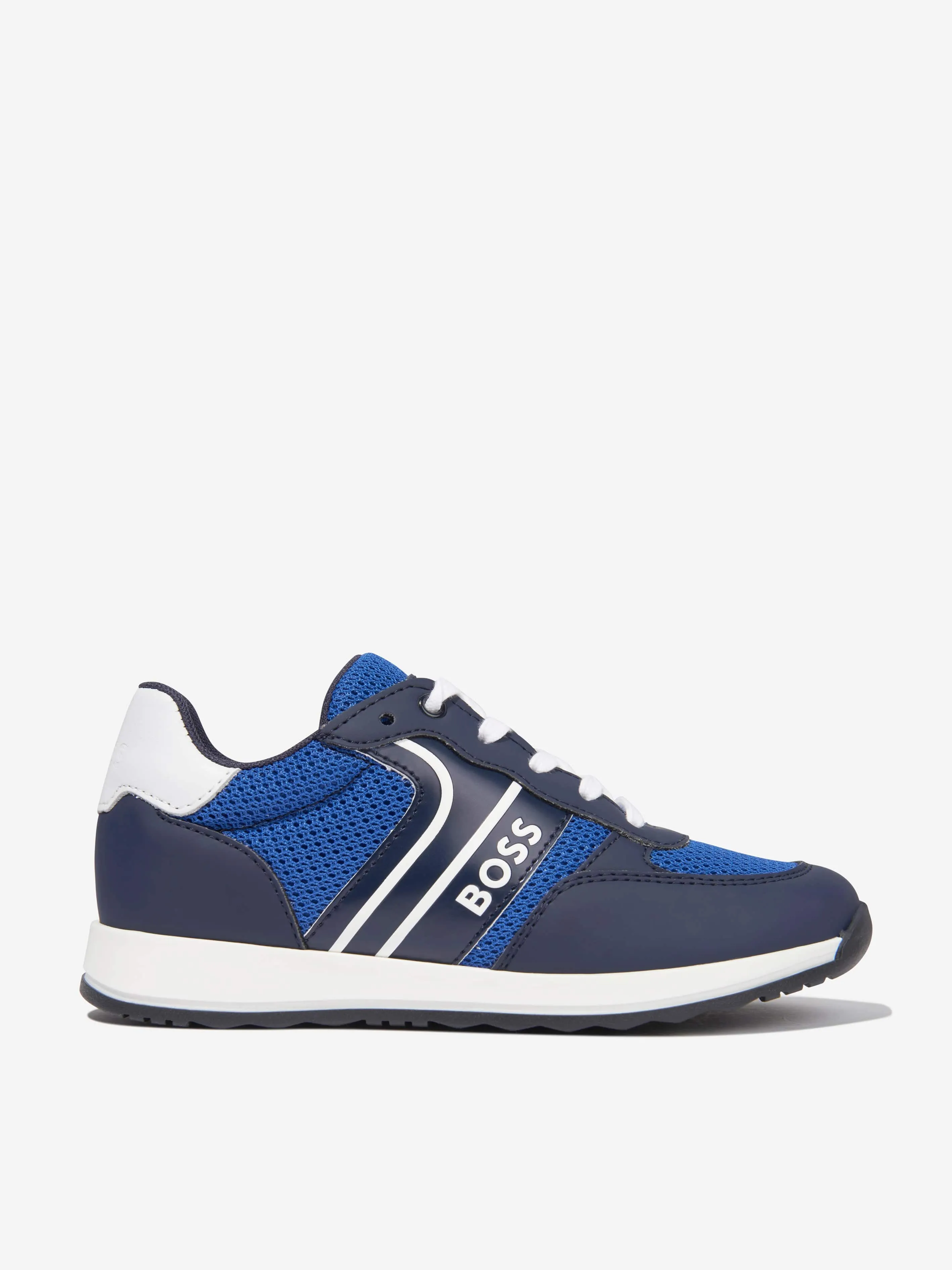 BOSS Boys Lace Up Logo Trainers in Blue