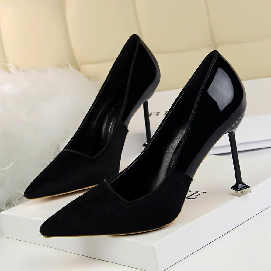 Bright Patchwork Stiletto Kitten Heel Pointed Toe High Heels Party Shoes