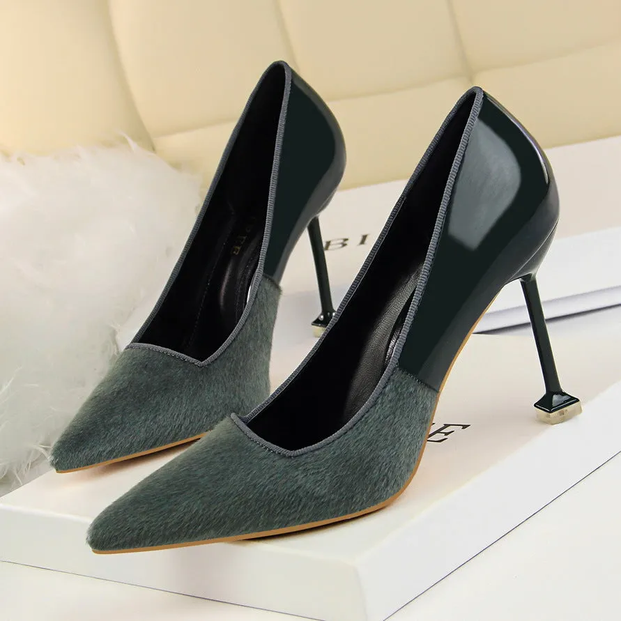 Bright Patchwork Stiletto Kitten Heel Pointed Toe High Heels Party Shoes