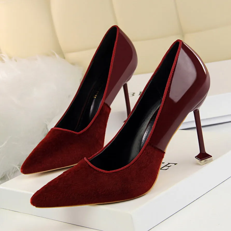 Bright Patchwork Stiletto Kitten Heel Pointed Toe High Heels Party Shoes