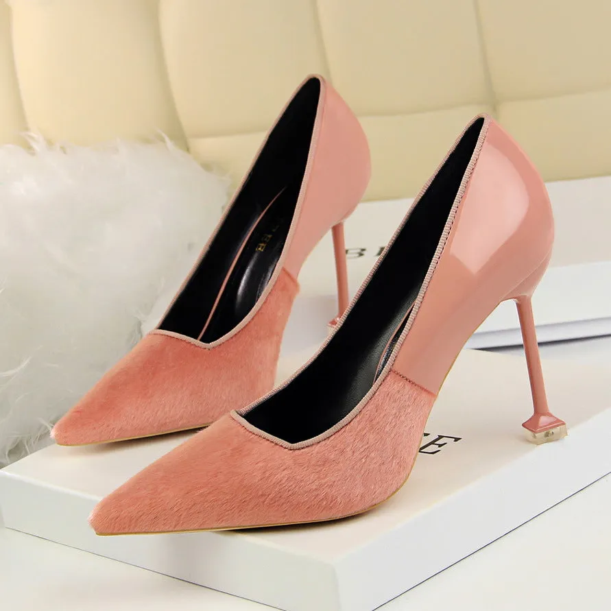 Bright Patchwork Stiletto Kitten Heel Pointed Toe High Heels Party Shoes