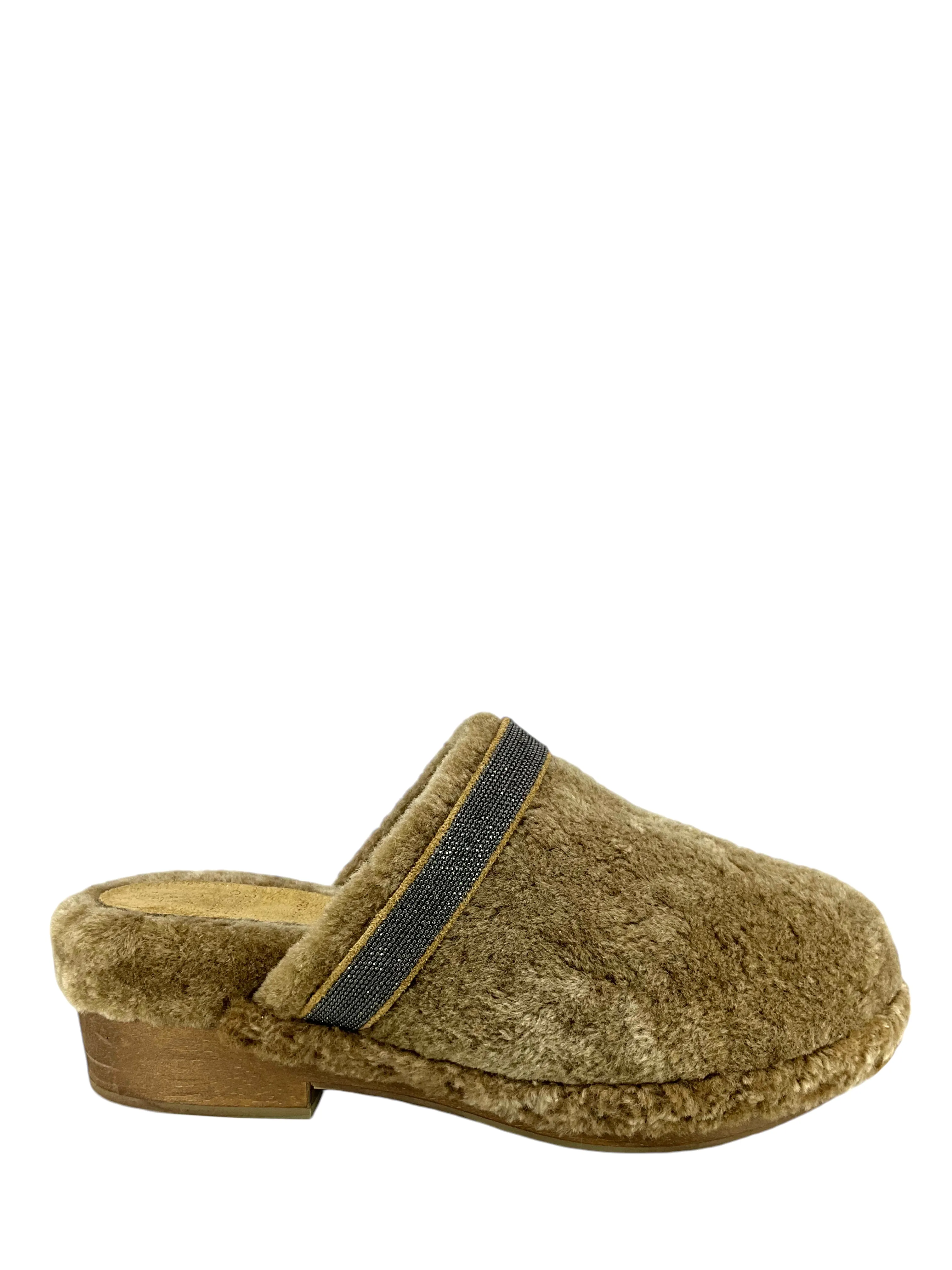 Brunello Cucinelli Shearling Monili Bead Clogs Size 7