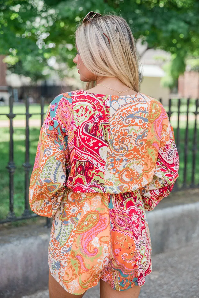 Can't Compare Multi Paisley Tie Up Long Sleeve Romper