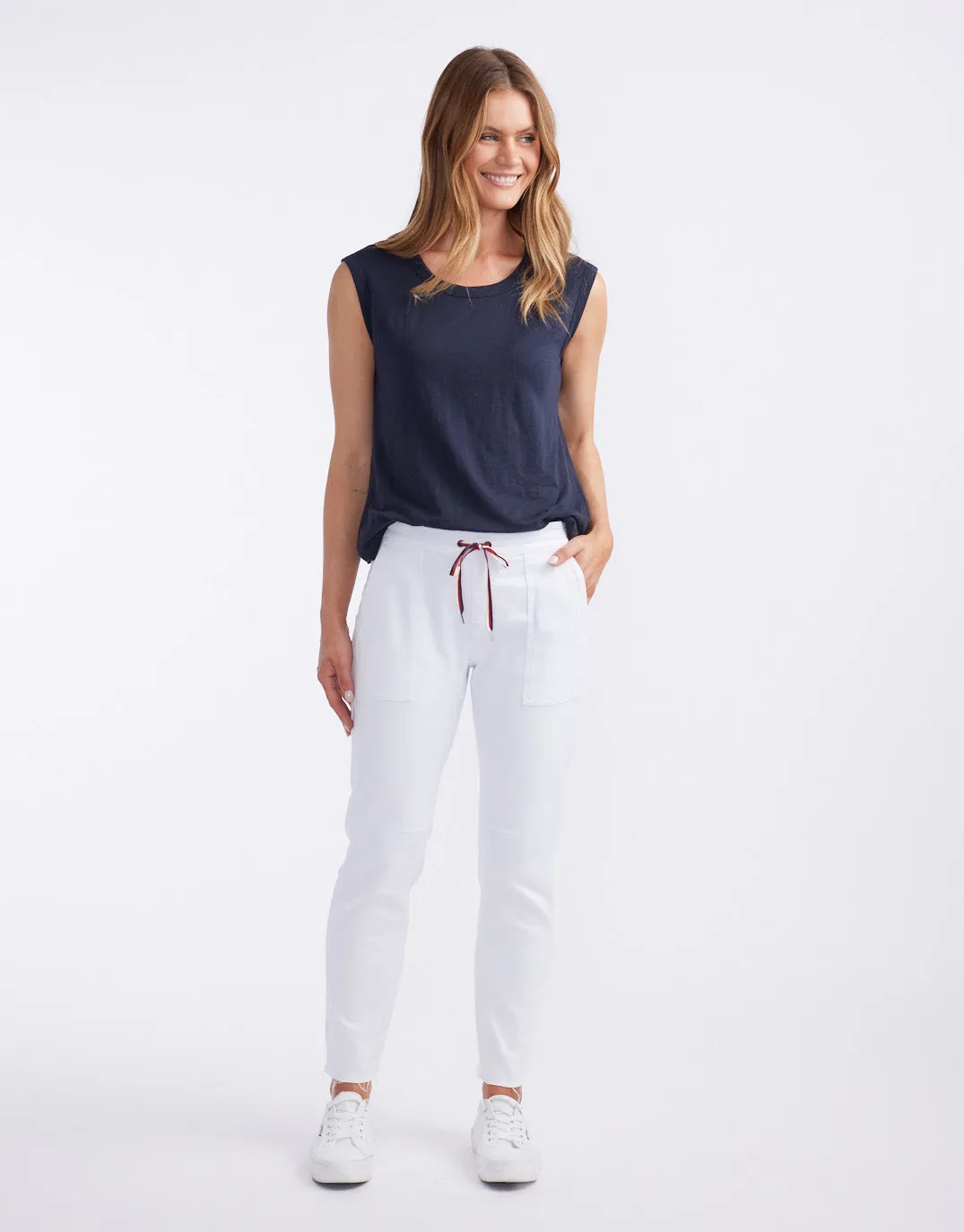 Cara Raw Hem Denim Jogger - White