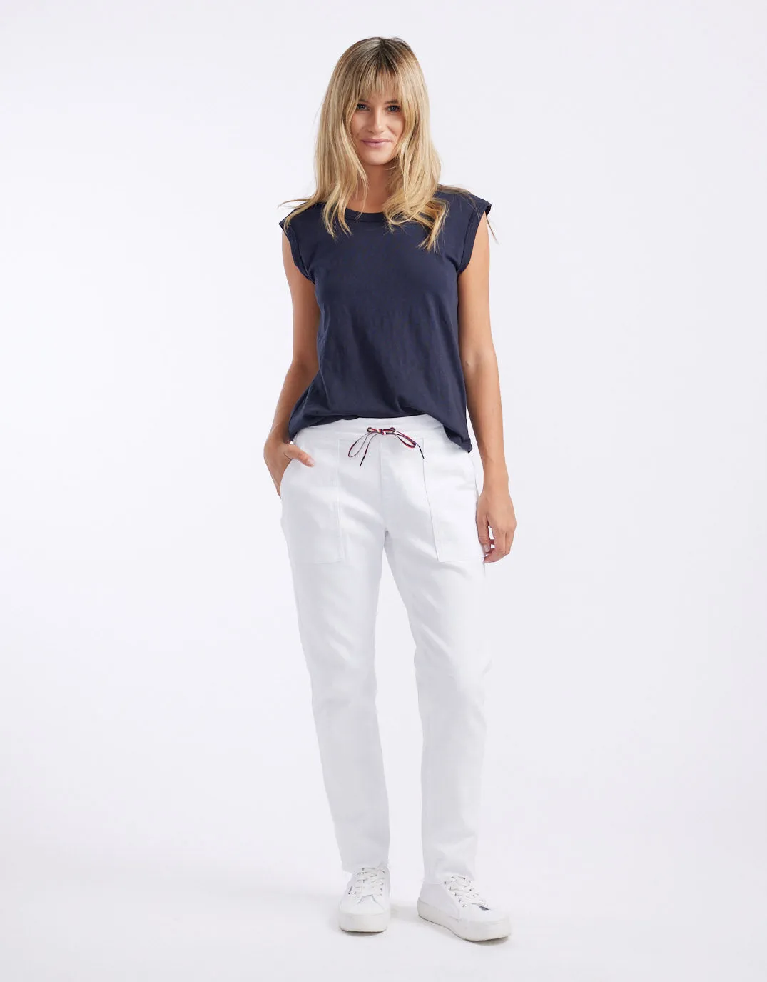 Cara Raw Hem Denim Jogger - White