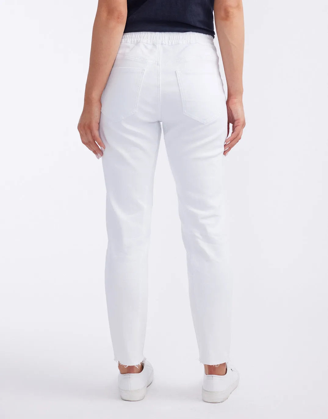 Cara Raw Hem Denim Jogger - White