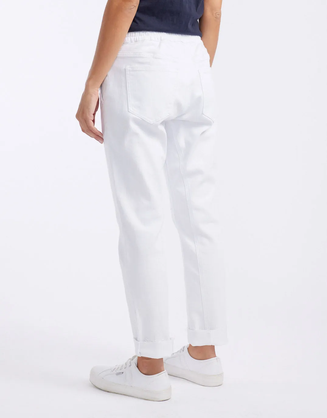 Cara Raw Hem Denim Jogger - White