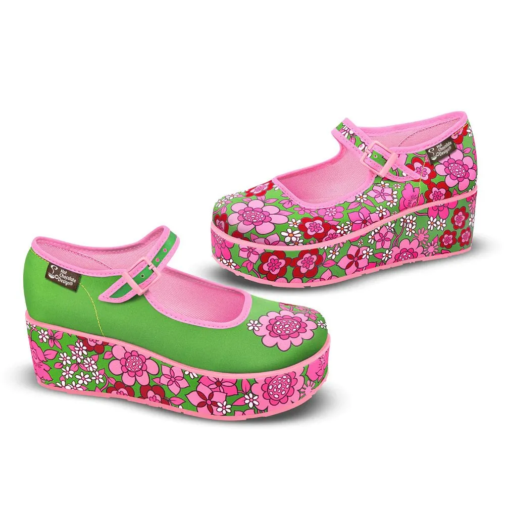 Chocolaticas® PINK FLOWER Women's Mary Jane Platform