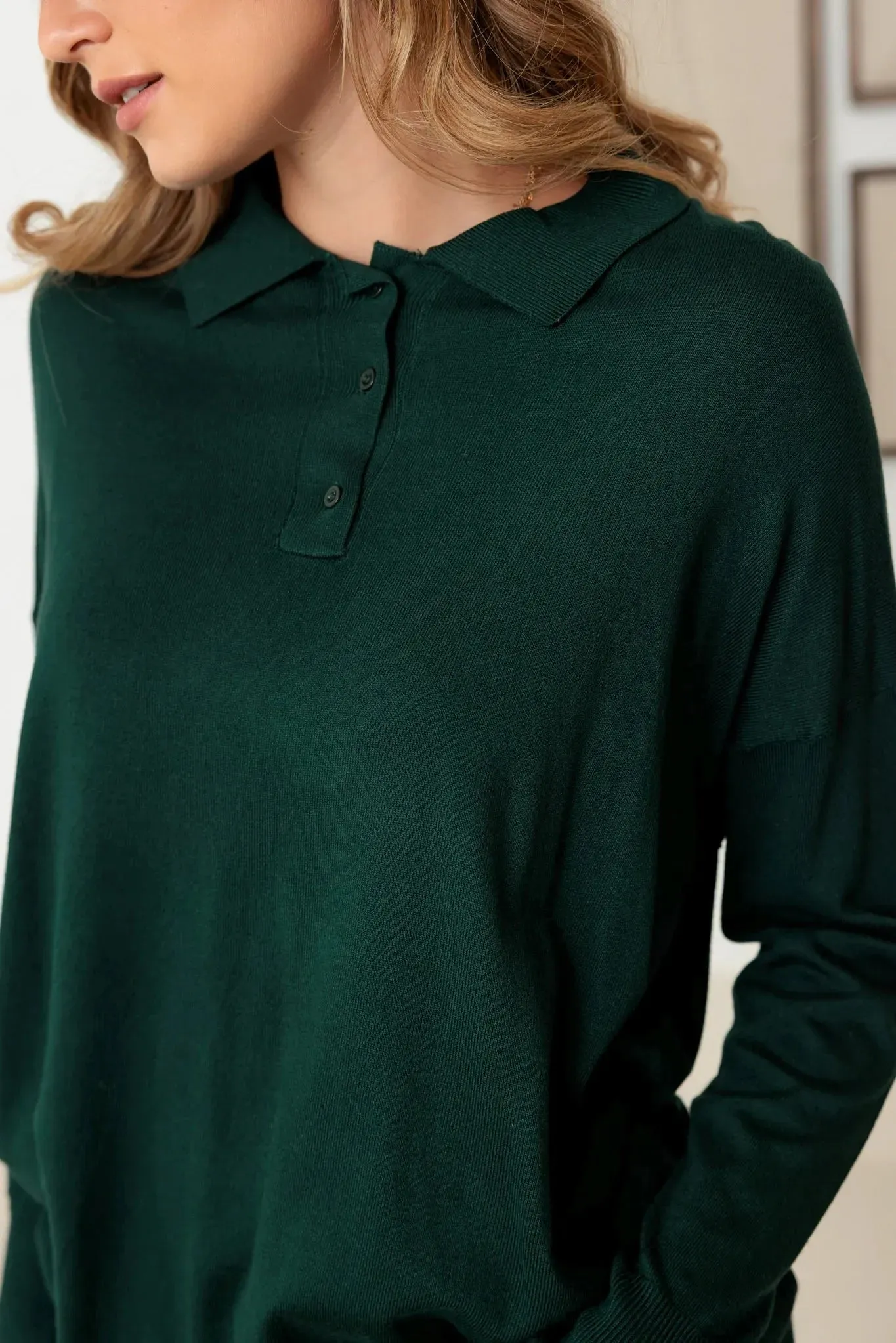 Collar Polo Soft Knit Sweater Top