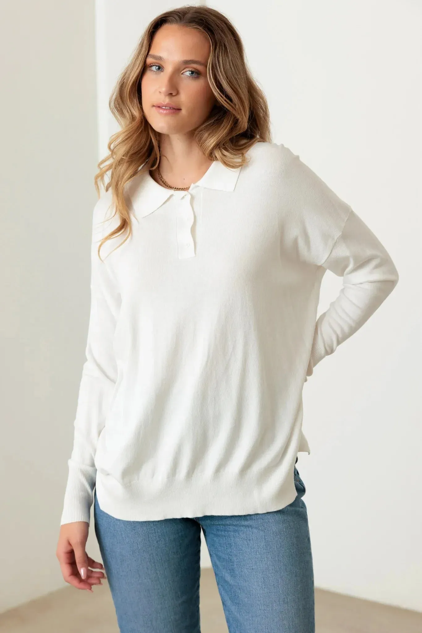 Collar Polo Soft Knit Sweater Top