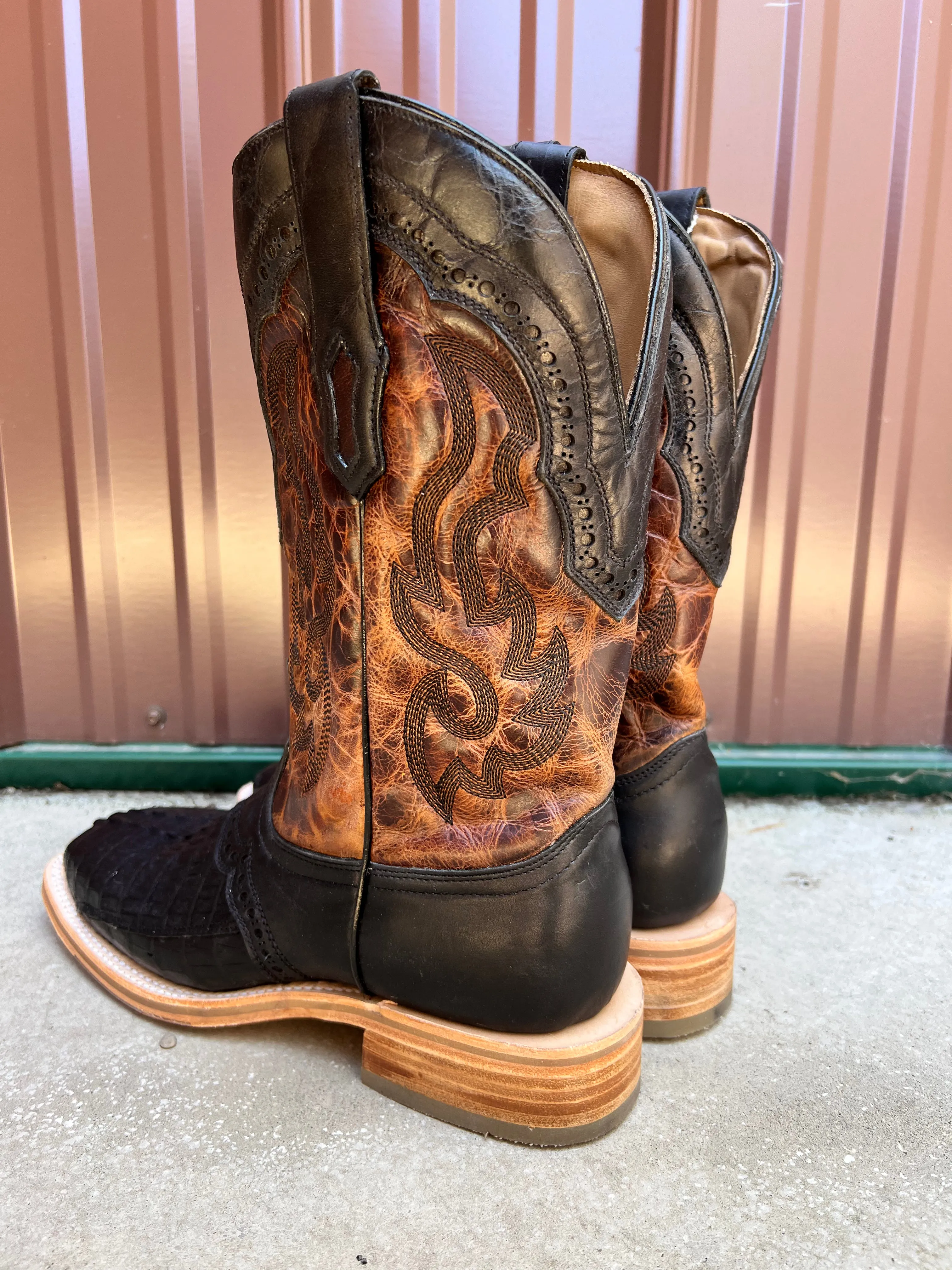 Corral Men's Black Caiman Overlay Wide Square Toe Cowboy Boots A4282