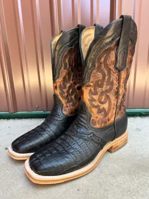 Corral Men's Black Caiman Overlay Wide Square Toe Cowboy Boots A4282