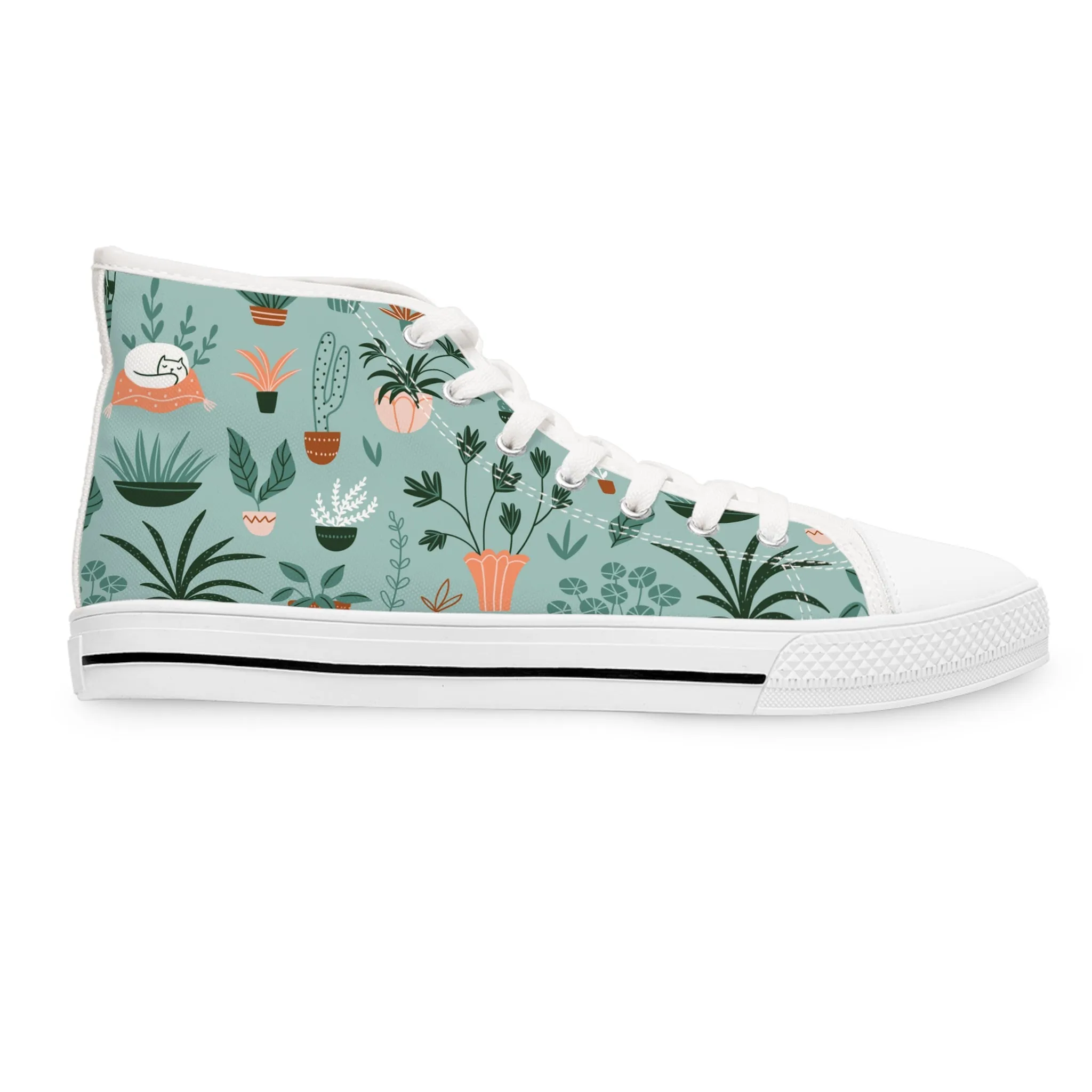 Cozy Cactus Potted Plants Women's High Top Sneakers