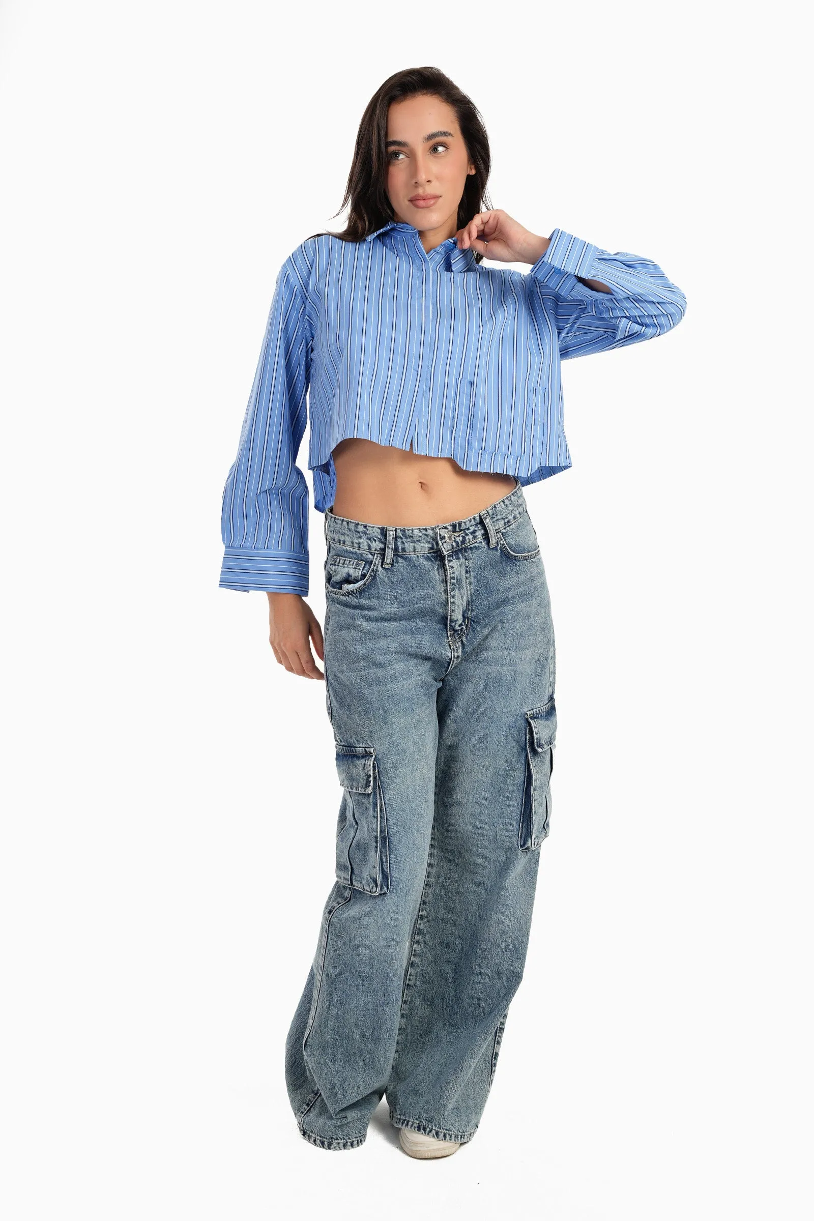 Cropped Hidden Placket Shirt