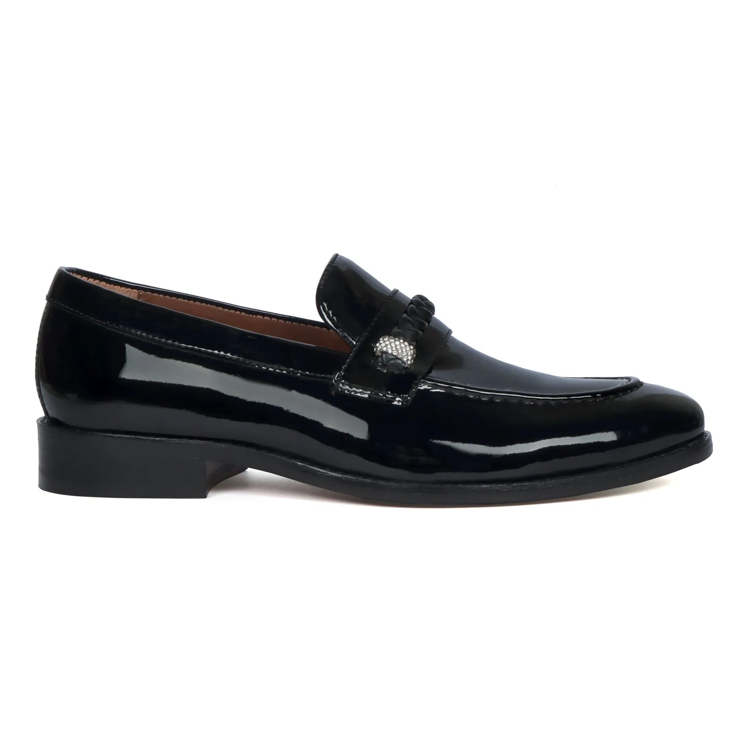 Crystal Beads Embellishments Loafers in Black Patent Leather