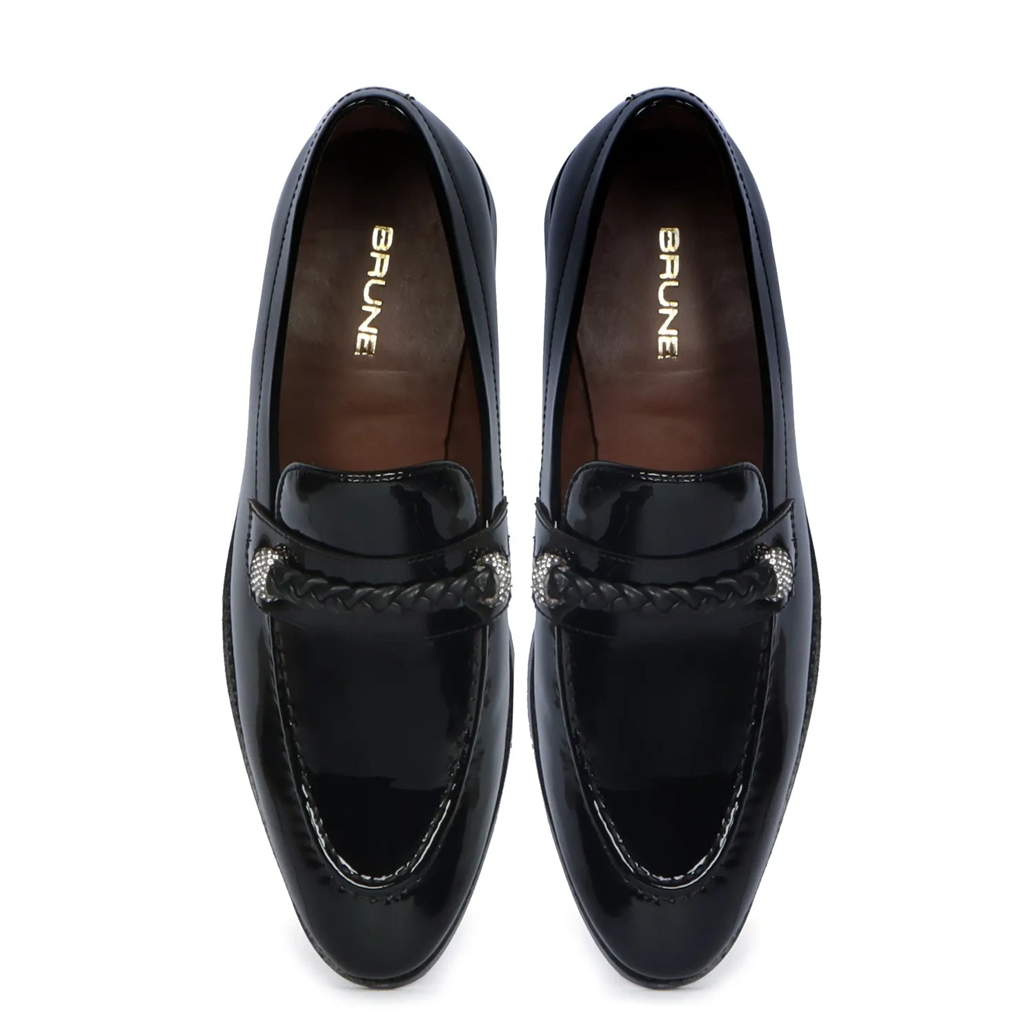 Crystal Beads Embellishments Loafers in Black Patent Leather