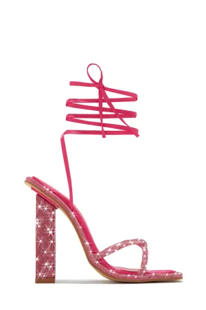 Crystal Embellished Lace Up High Heels - Pink