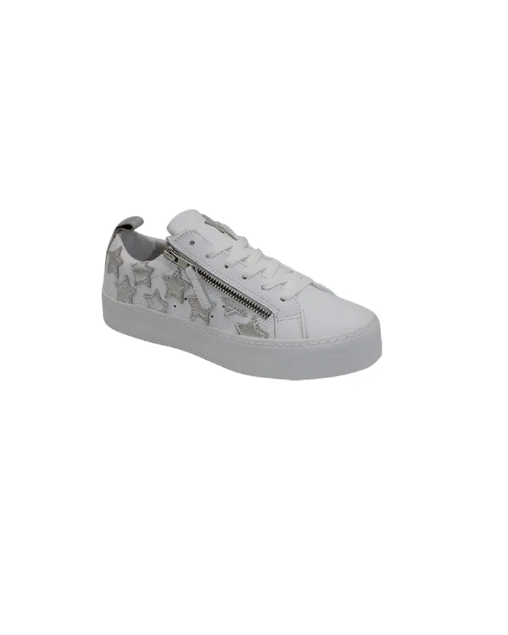 Cuba Leather Trainer White Silver