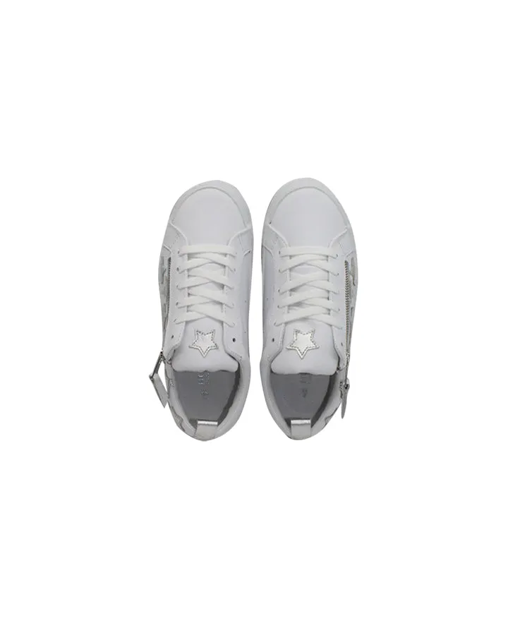 Cuba Leather Trainer White Silver