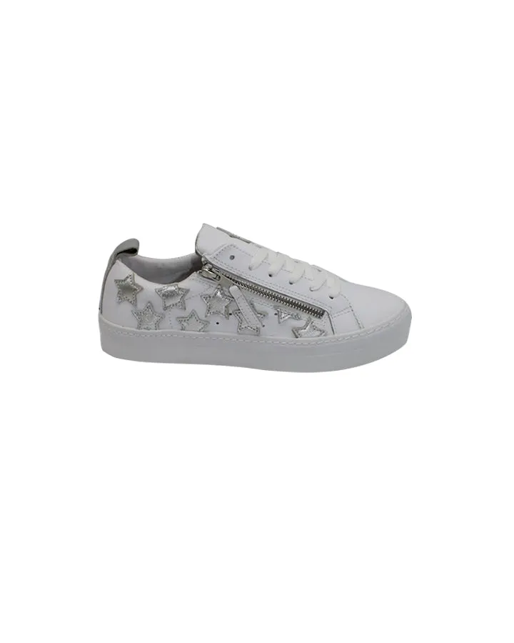 Cuba Leather Trainer White Silver