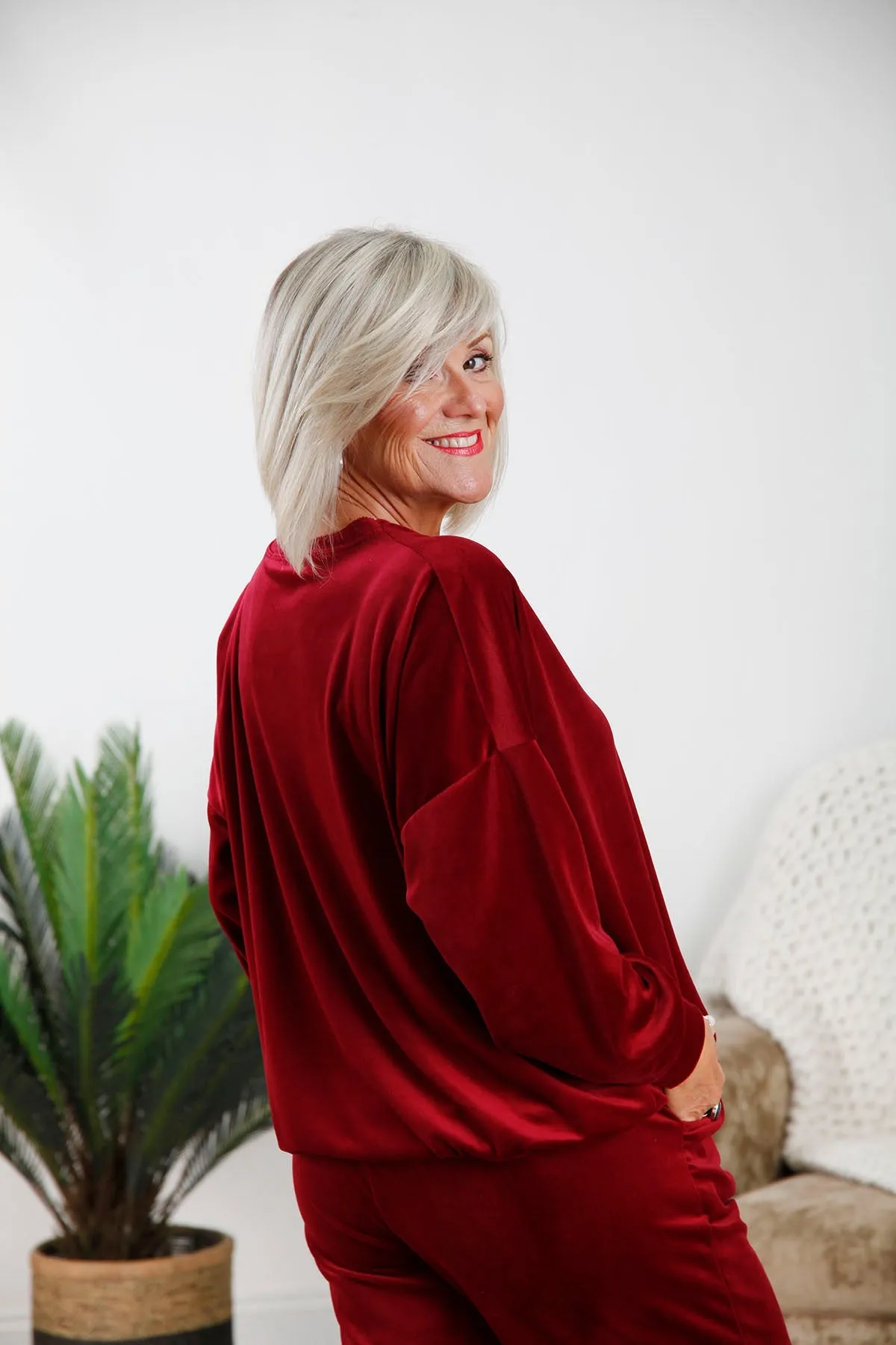 Curve Bordeaux Velour Lounge Top