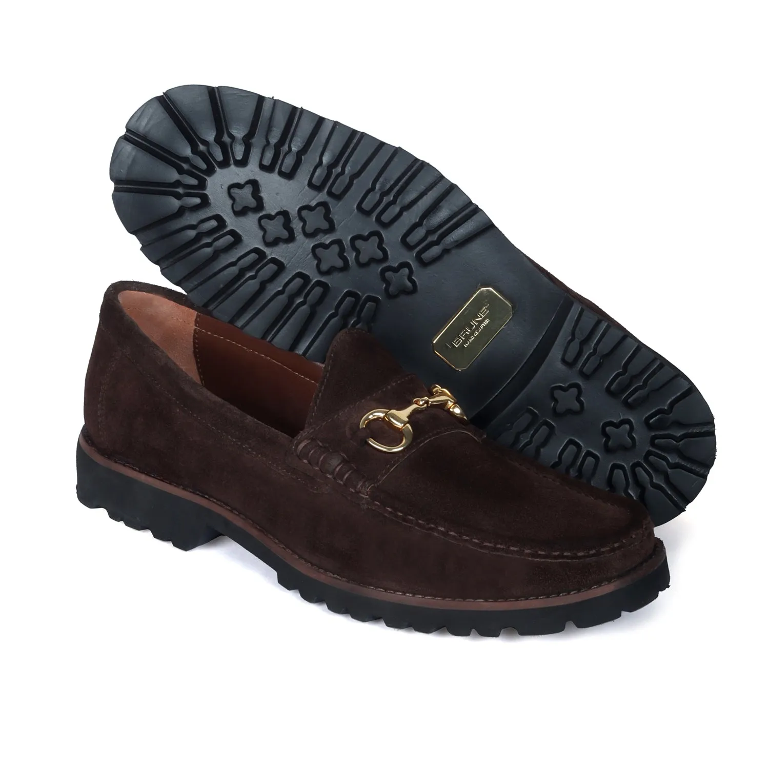 Dark Brown Chunky Sole in Suede Leather With Horse-bit Buckle