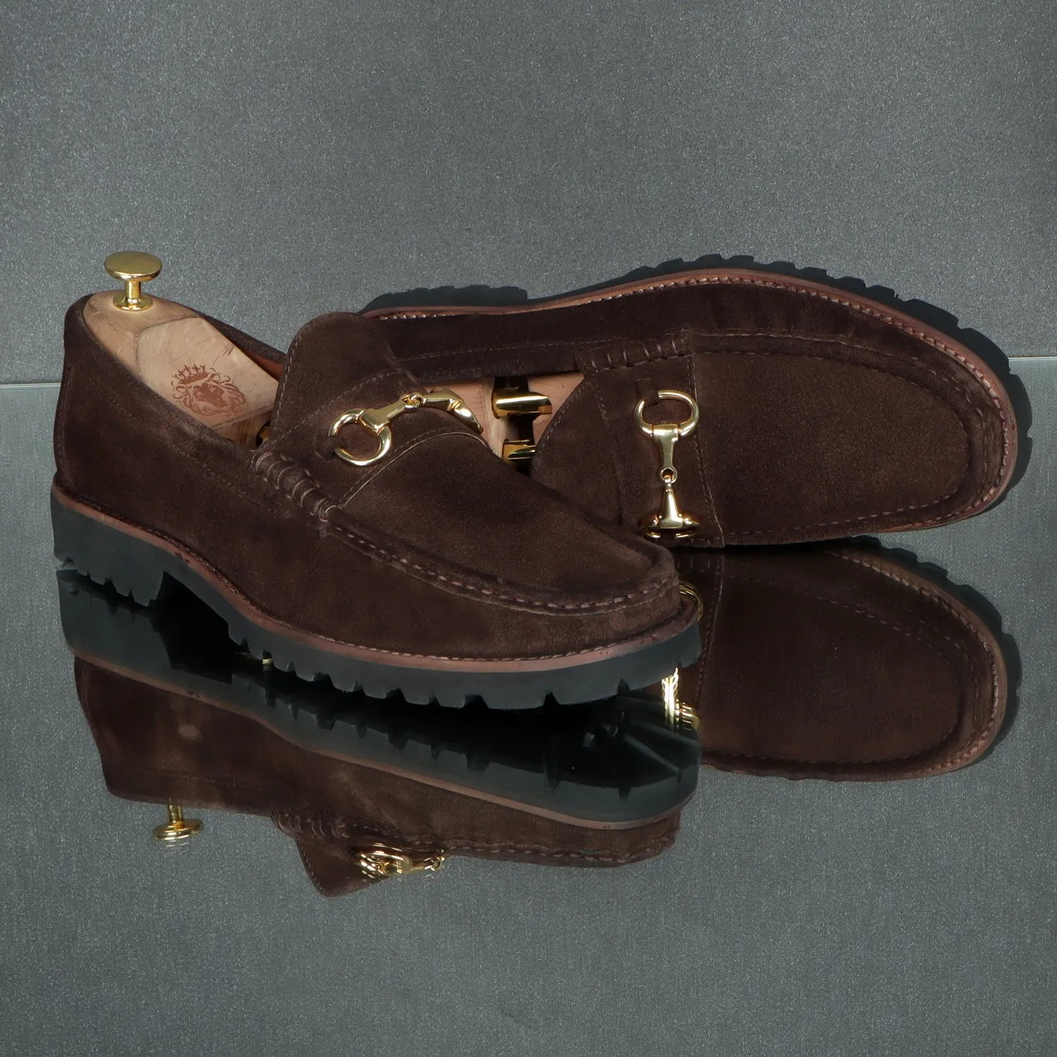 Dark Brown Chunky Sole in Suede Leather With Horse-bit Buckle