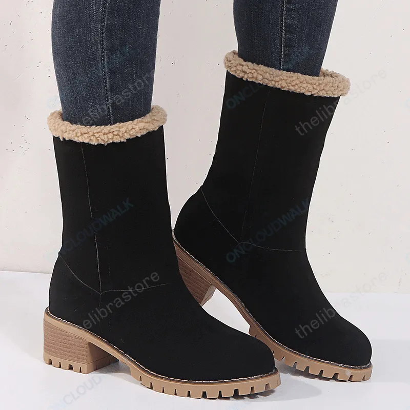 Dyavor Women Fur Square Heels Orthopedic Boots