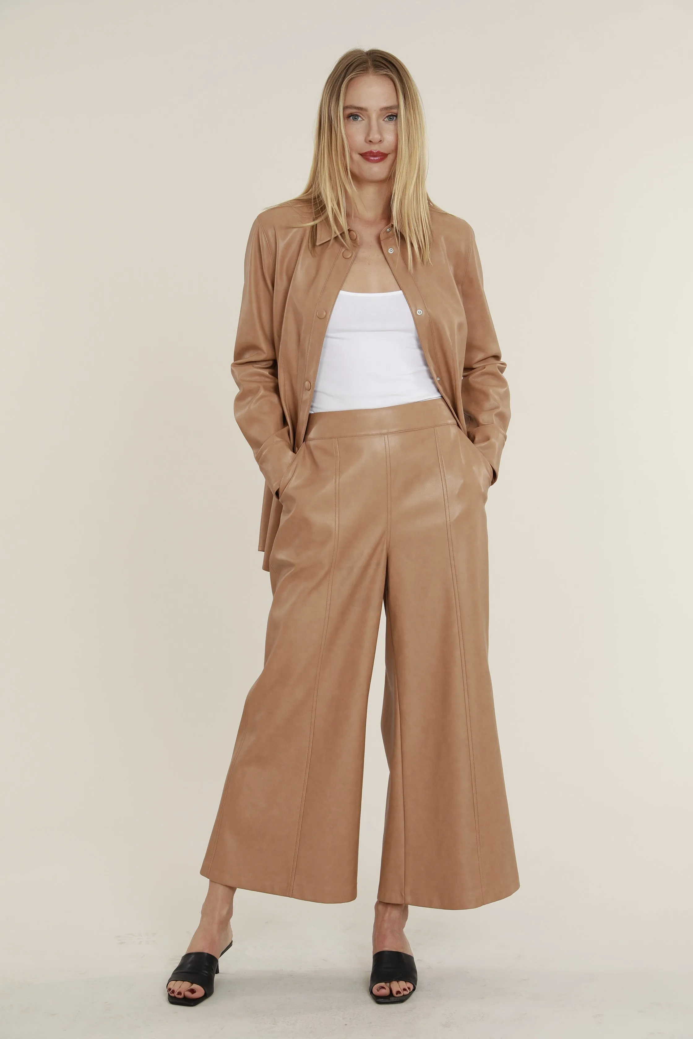 Faux Leather Wide Leg Crop Pants