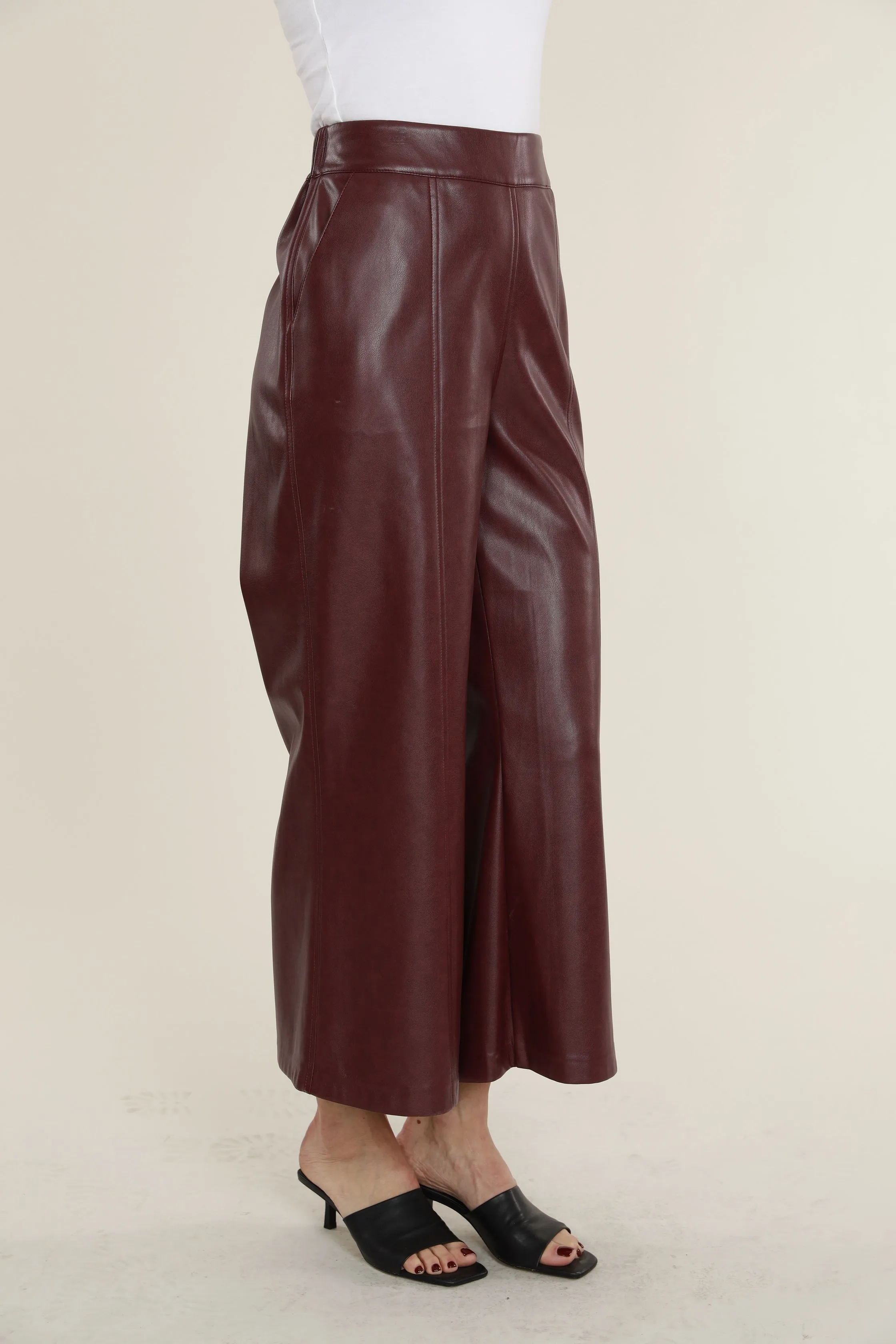 Faux Leather Wide Leg Crop Pants