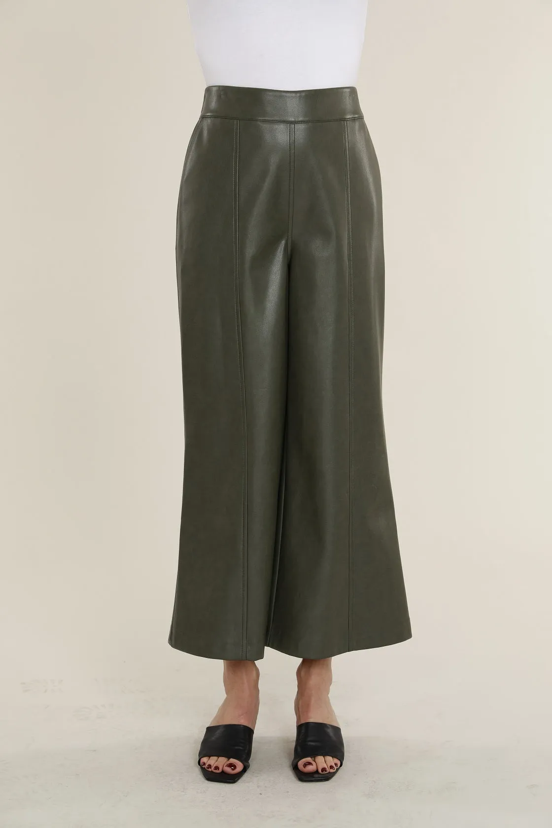 Faux Leather Wide Leg Crop Pants