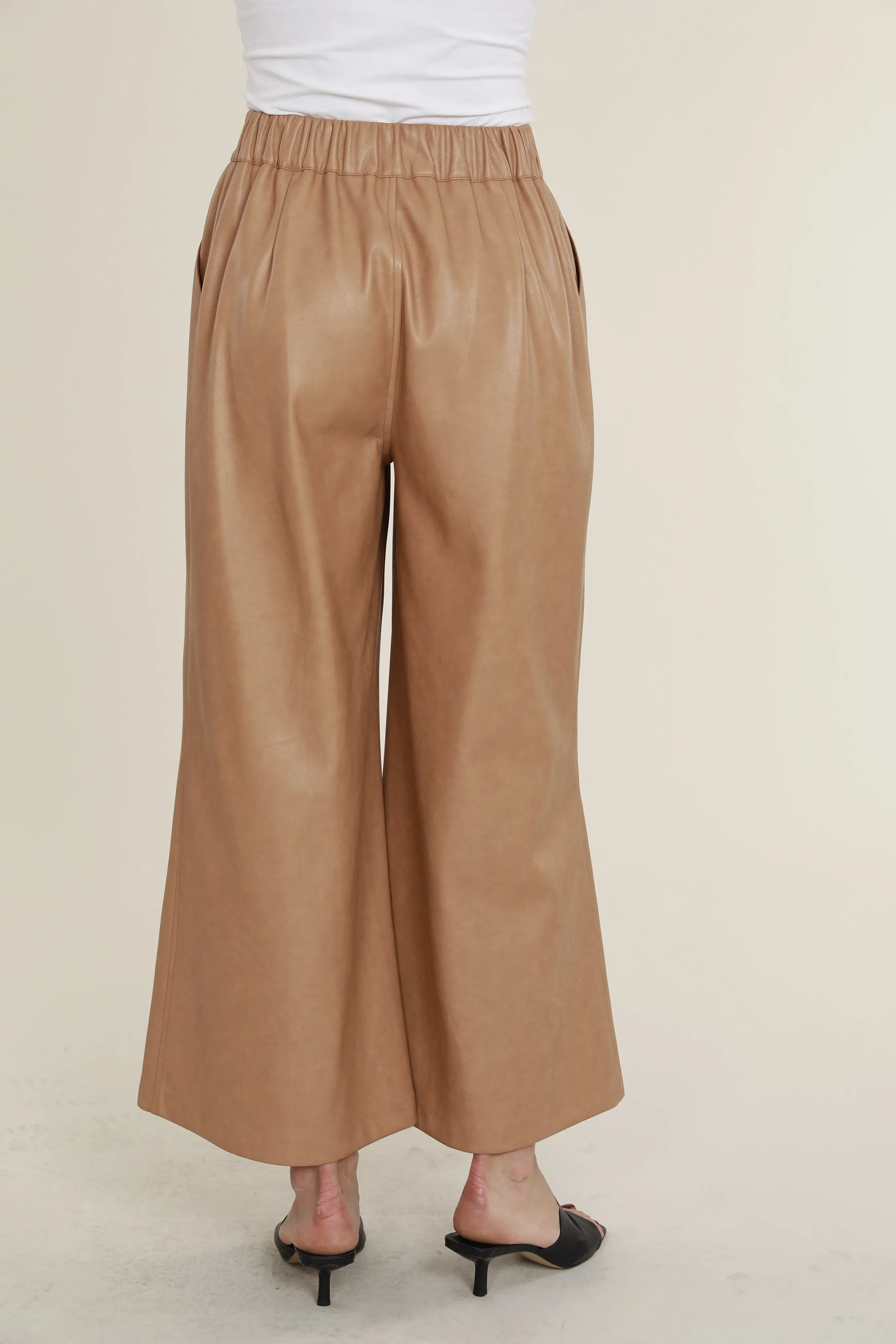 Faux Leather Wide Leg Crop Pants