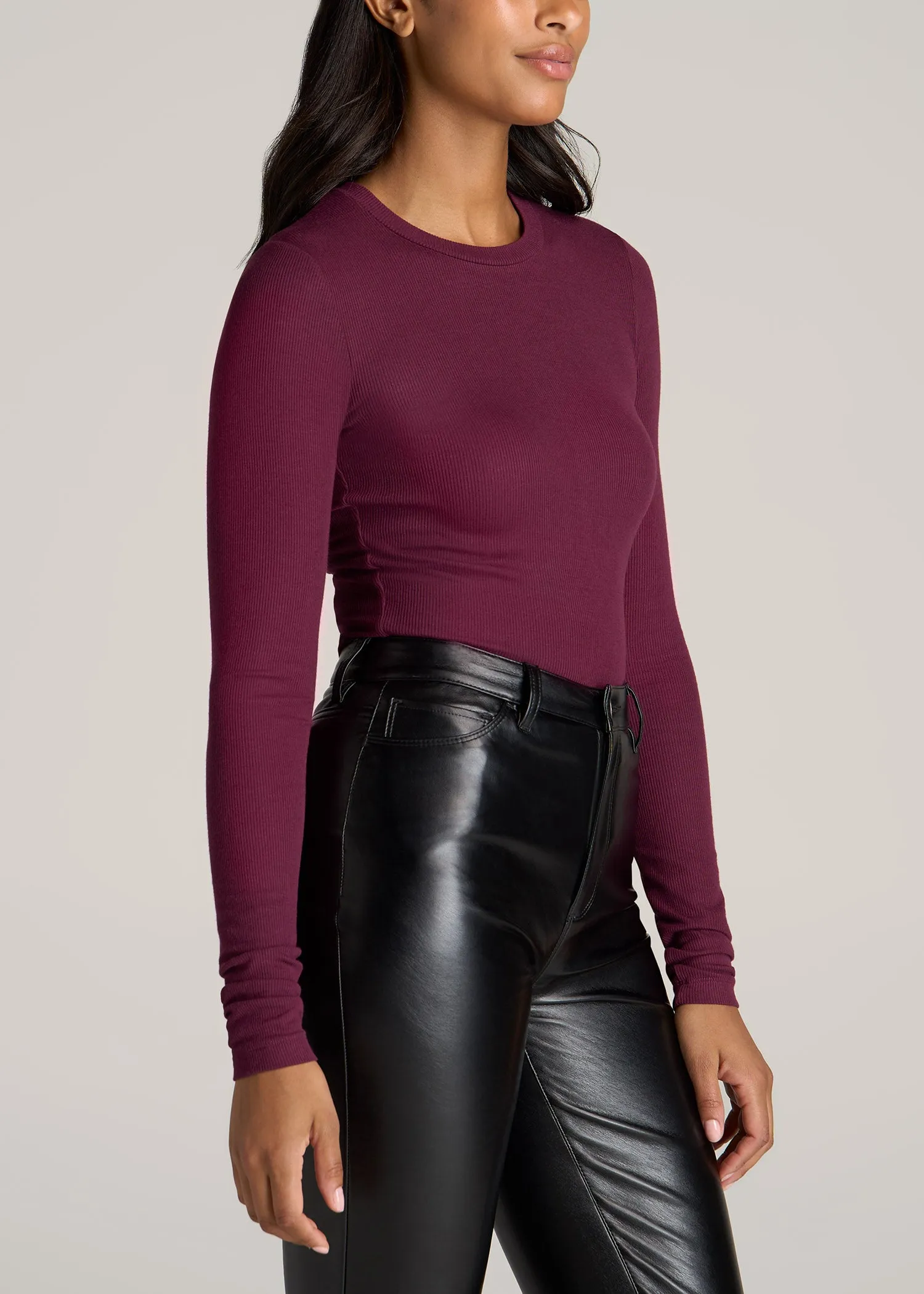 FITTED Ribbed Long Sleeve Tee in Elderberry - Tall Women's Shirts