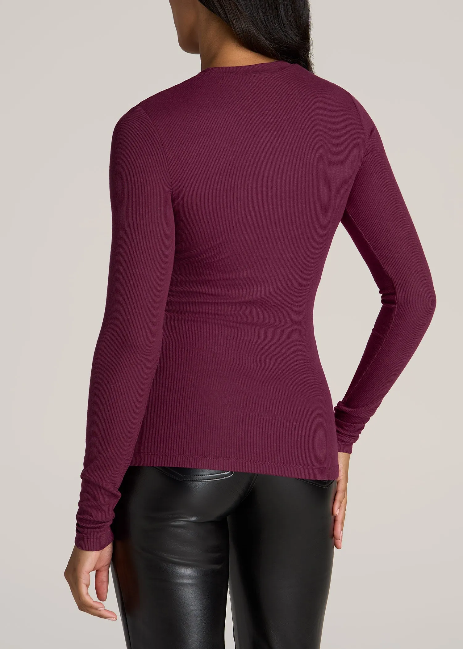 FITTED Ribbed Long Sleeve Tee in Elderberry - Tall Women's Shirts