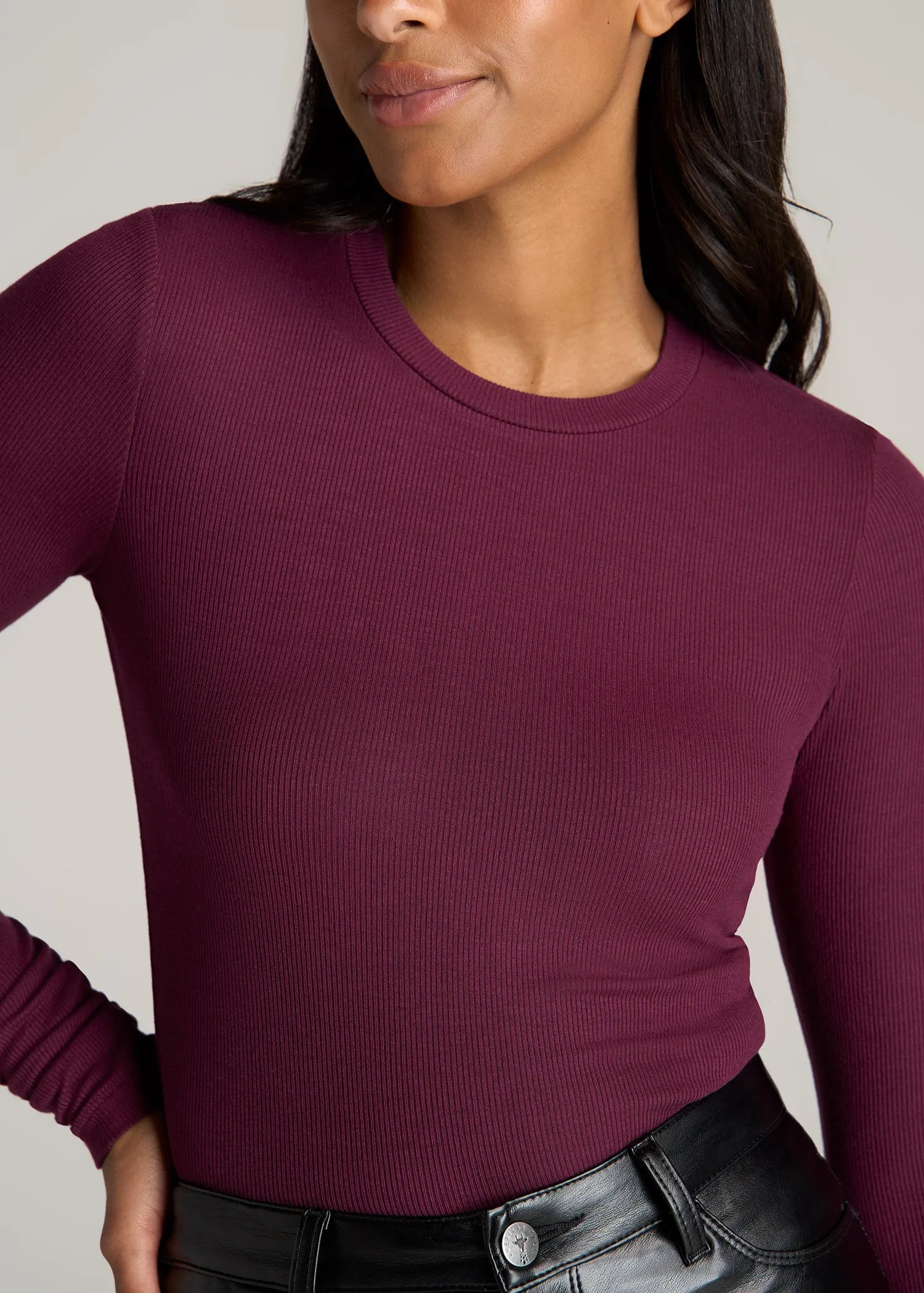 FITTED Ribbed Long Sleeve Tee in Elderberry - Tall Women's Shirts