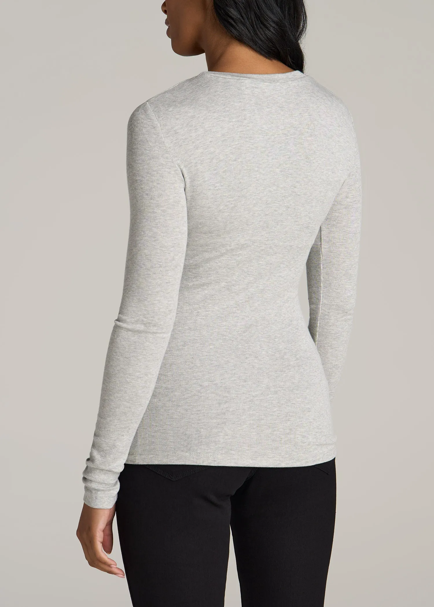 FITTED Ribbed Long Sleeve Tee in Grey Mix - Tall Women's Shirts