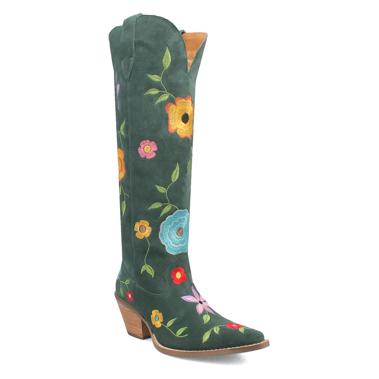 Flower Power Green Suede & Floral Embroidered Boot (DS)