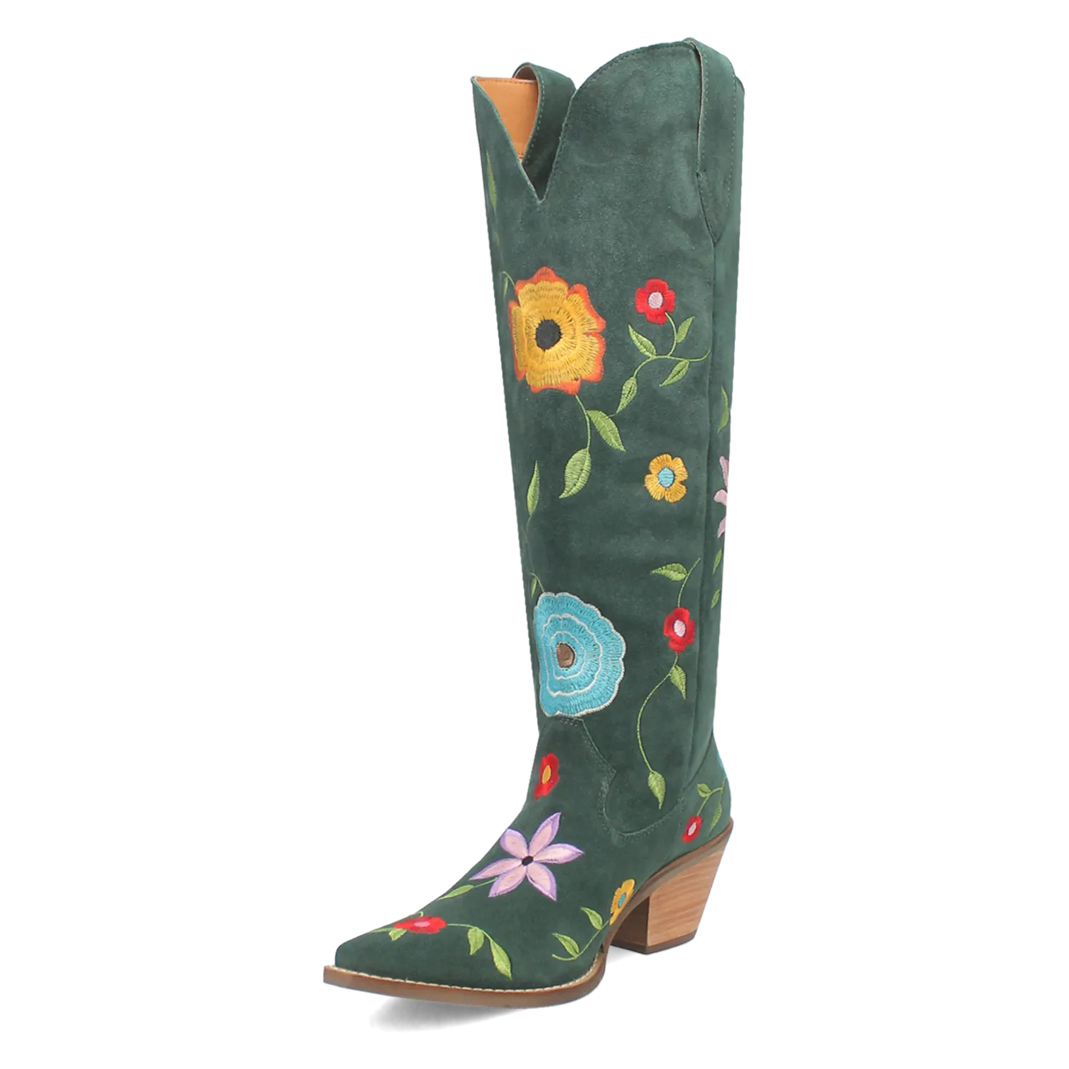 Flower Power Green Suede & Floral Embroidered Boot (DS)