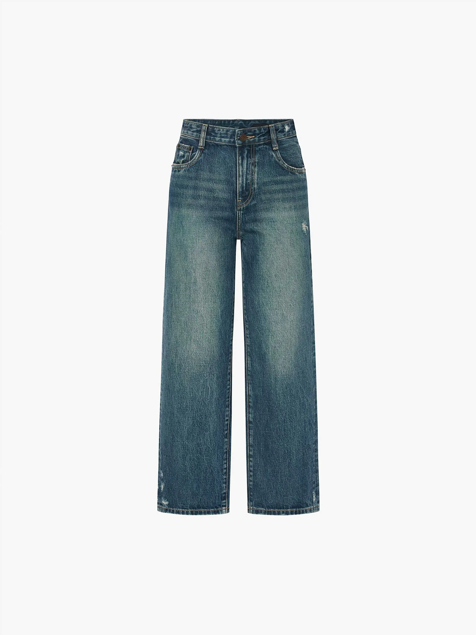 Frayed Detail Straight Jeans