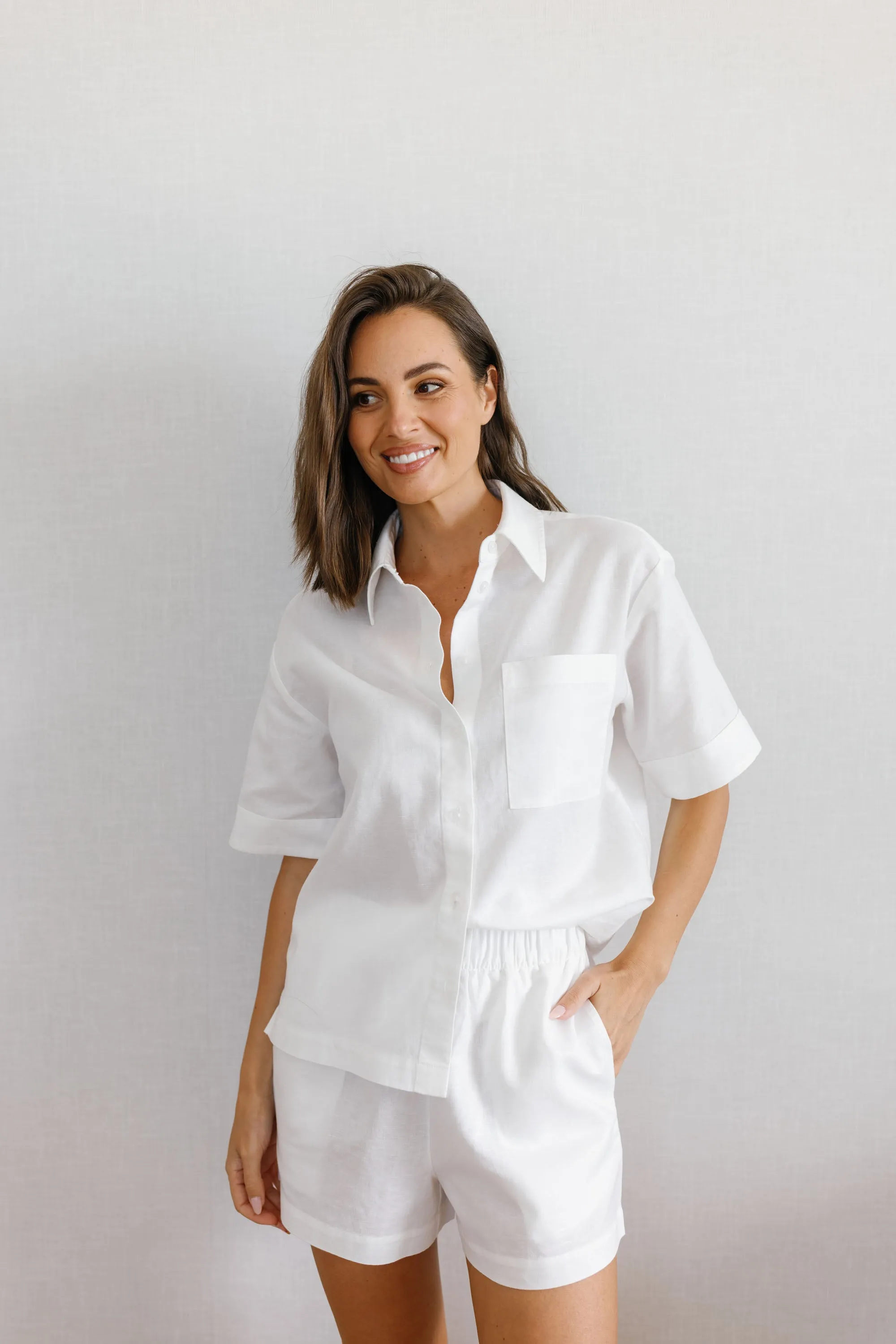 Genevieve Linen Bridesmaid Pyjamas White