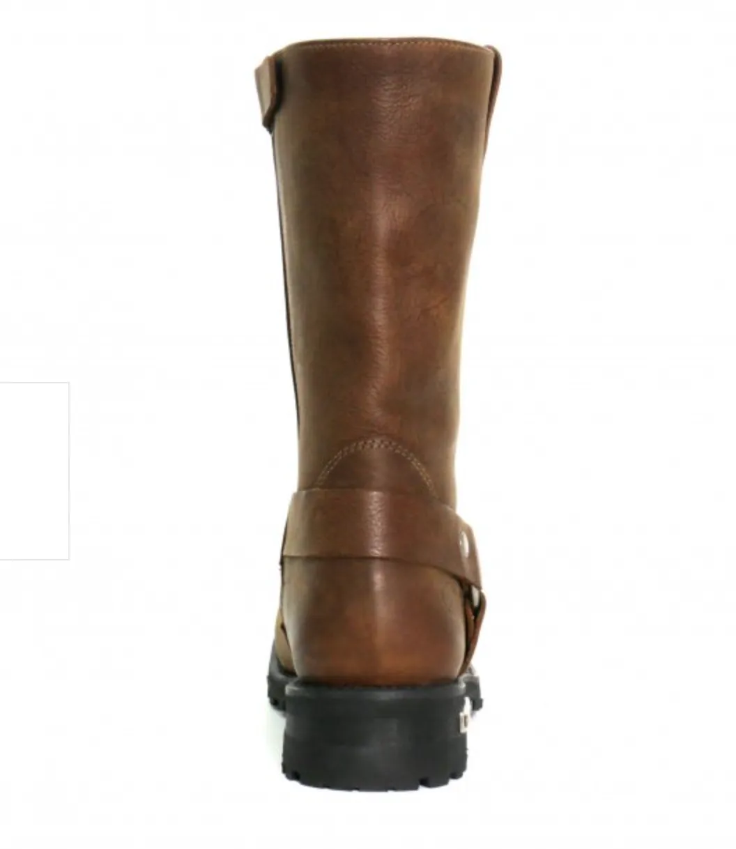 Genuine BROWN Leather  11" Tall Square Toe Engineer Boot w Zip BTM1001 BROWN