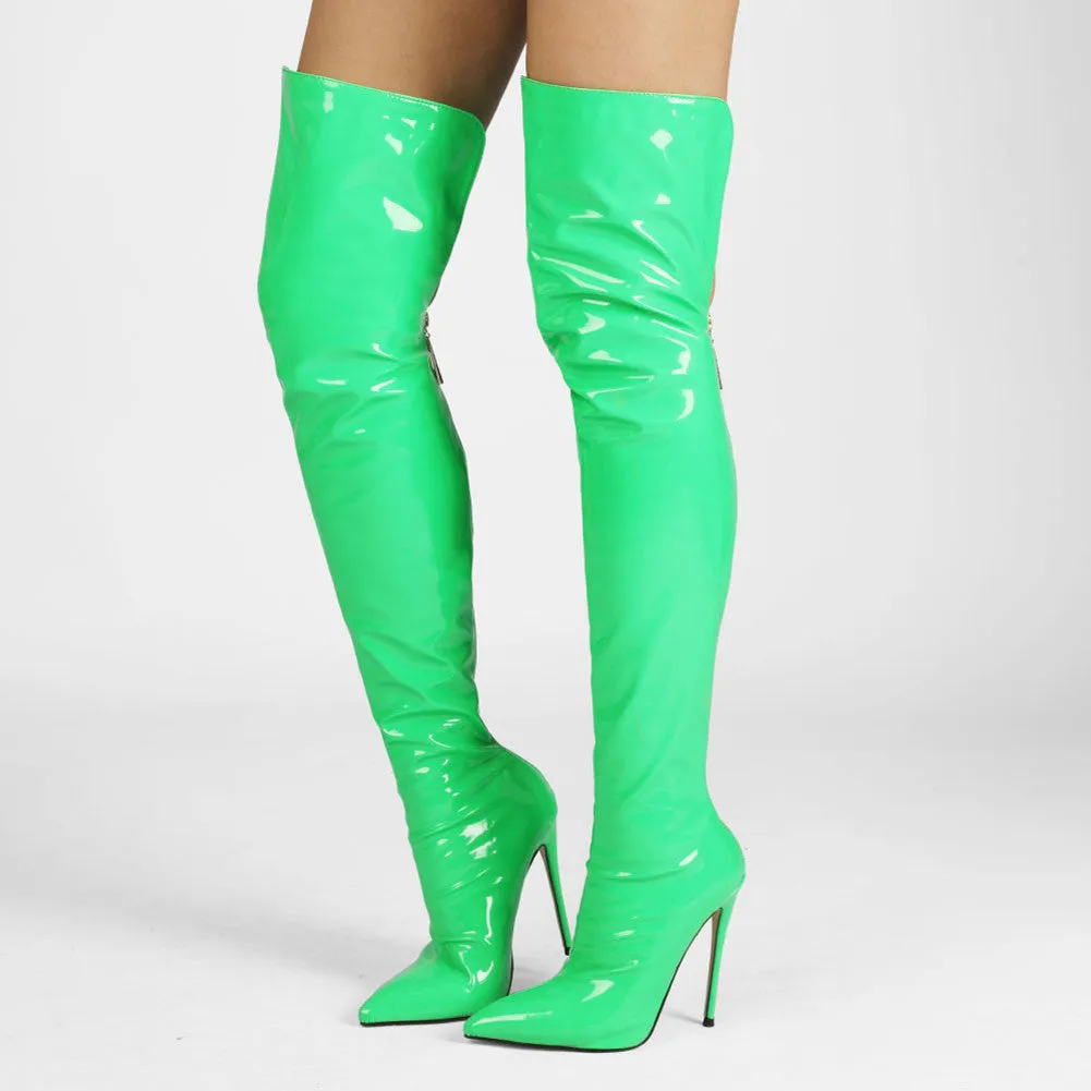 Glitter Patent Leather Pointed Toe Stiletto Overknees Boots