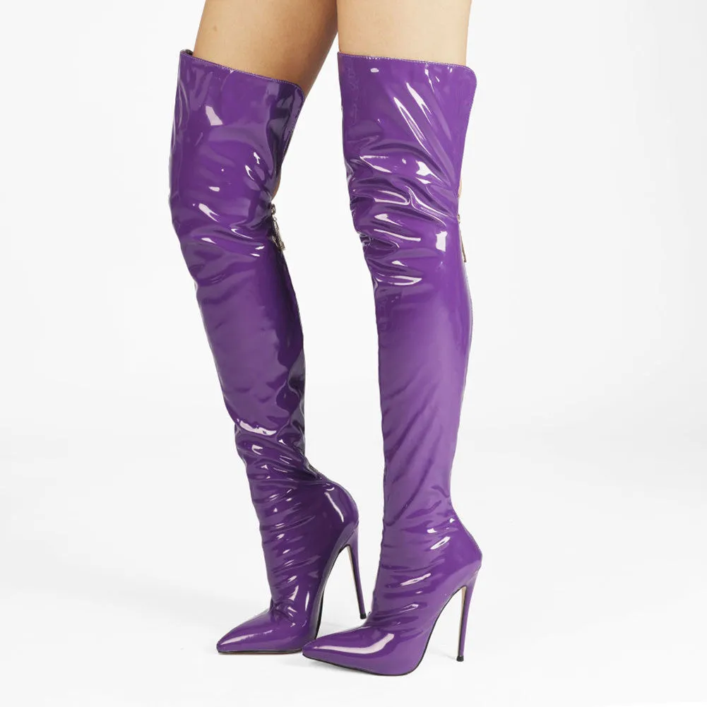 Glitter Patent Leather Pointed Toe Stiletto Overknees Boots