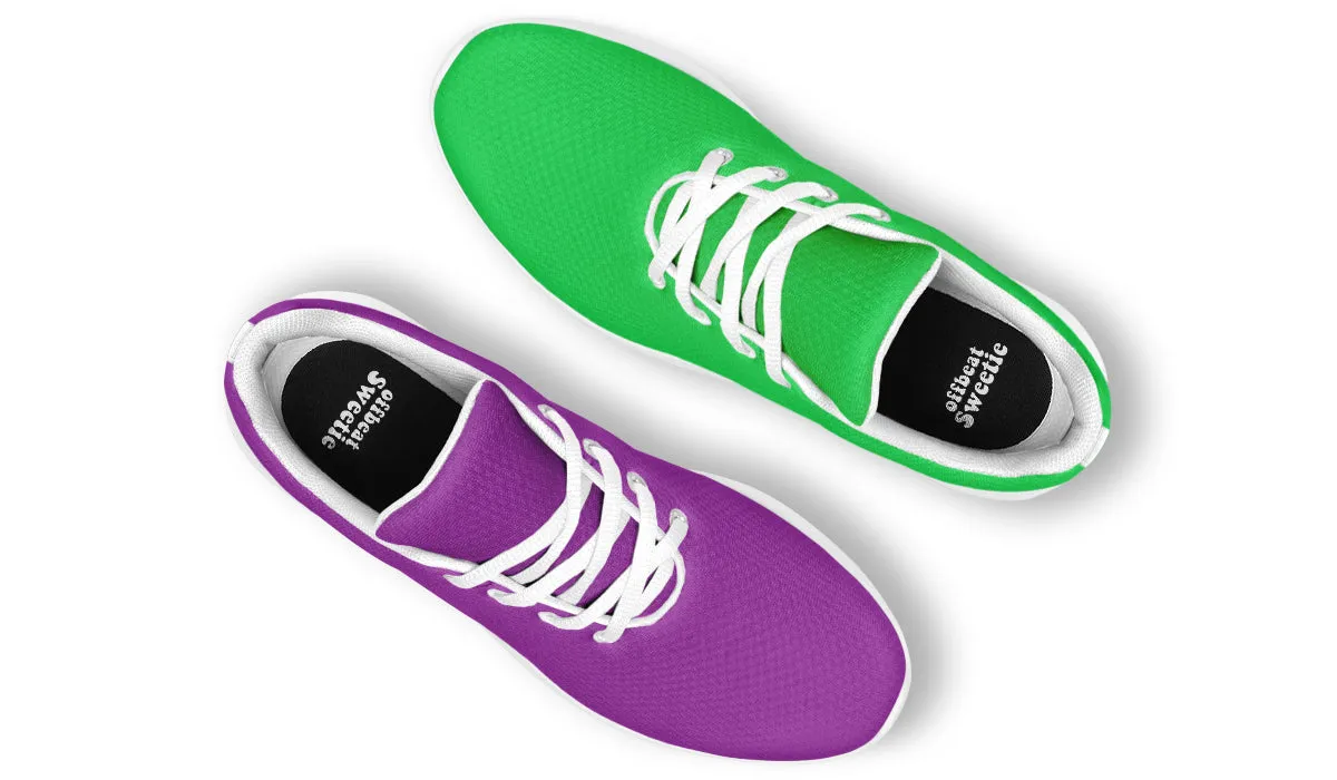 Green And Purple Mismatch Sneakers