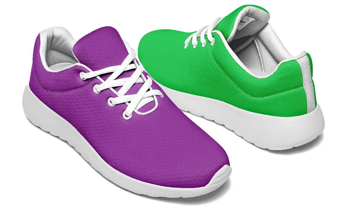 Green And Purple Mismatch Sneakers